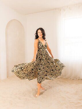 Black Gold Maxi Plus 3X Maxi Dress Womens Resort Vacation Cruise Evening Dress